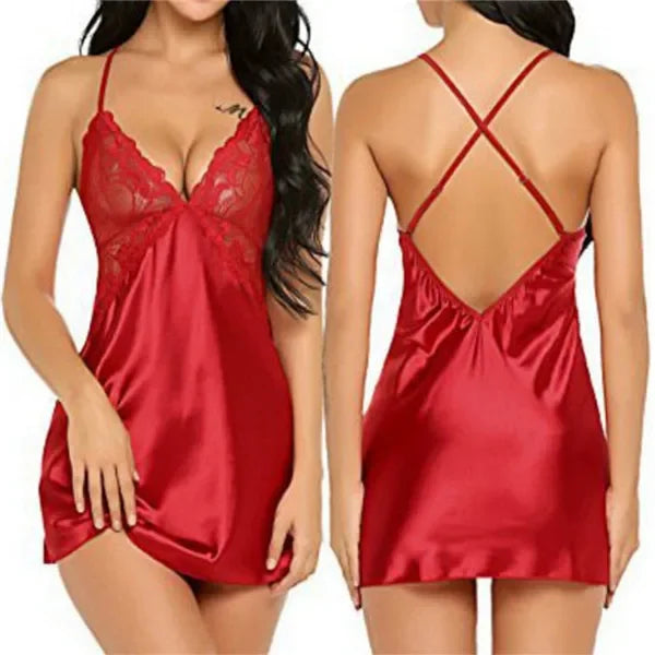 Desire Station Large size satin summer ladies and women's purple red nightdress