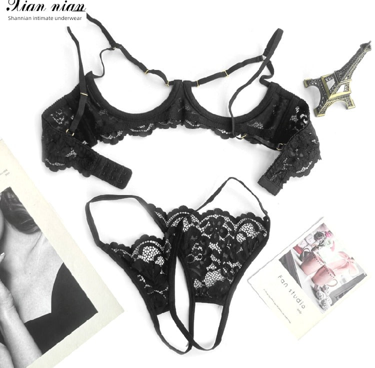 Desire station Sexy Push up Steel Ring Lace Black Underwear Bra