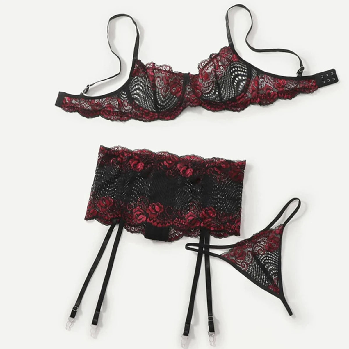 Desire Station 3pieces Lace Transparent Erotic Lingerie Set