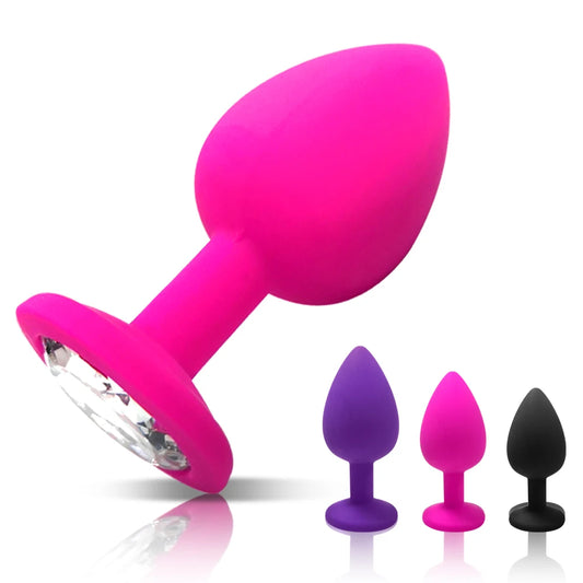 Desire Station Beginner Anal Plug 3 Different Size Butt Plug with Detachable Acrylic Diamond Female Sex Toy for Men Women Couples Game