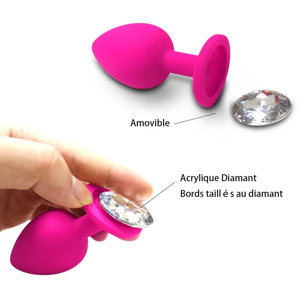 Desire Station Beginner Anal Plug 3 Different Size Butt Plug with Detachable Acrylic Diamond Female Sex Toy for Men Women Couples Game