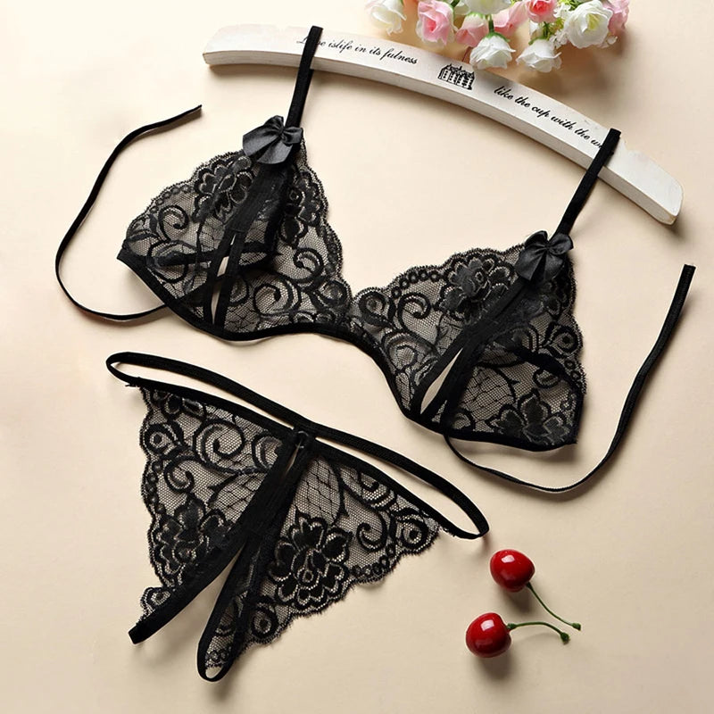 Desire Station Hot Sexy Lingerie Open Bra Crotchless Lingerie Set