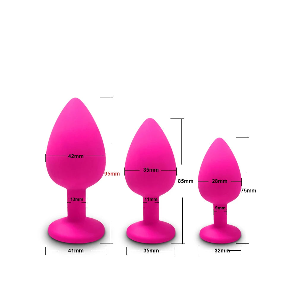 Desire Station Beginner Anal Plug 3 Different Size Butt Plug with Detachable Acrylic Diamond Female Sex Toy for Men Women Couples Game