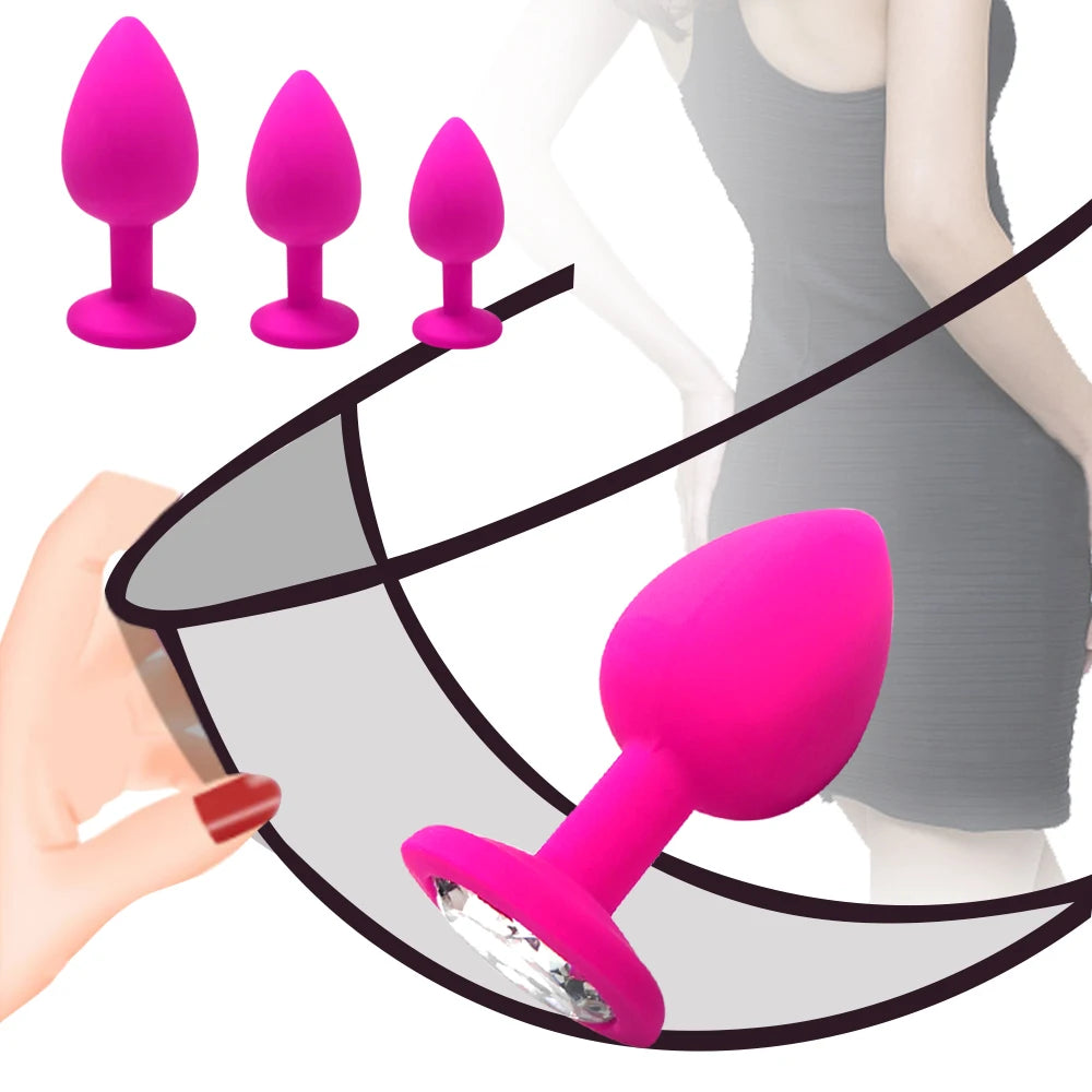 Desire Station Beginner Anal Plug 3 Different Size Butt Plug with Detachable Acrylic Diamond Female Sex Toy for Men Women Couples Game